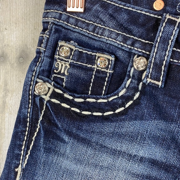 Girls Miss Me Cuffed Capri Floral Peace Jeans Sz 7 - Picture 8 of 16